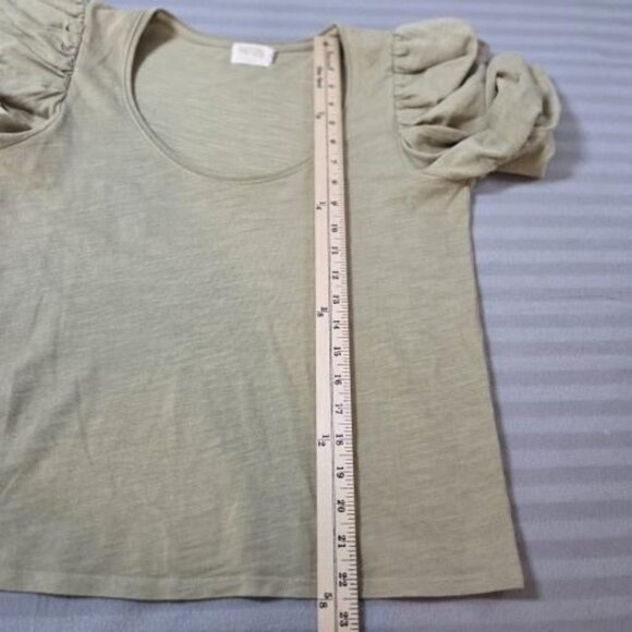 Nation LTD Shirt Womens Medium Green Puff Ruched Sleeve Scoop Neck Cotton Top - Picture 8 of 9